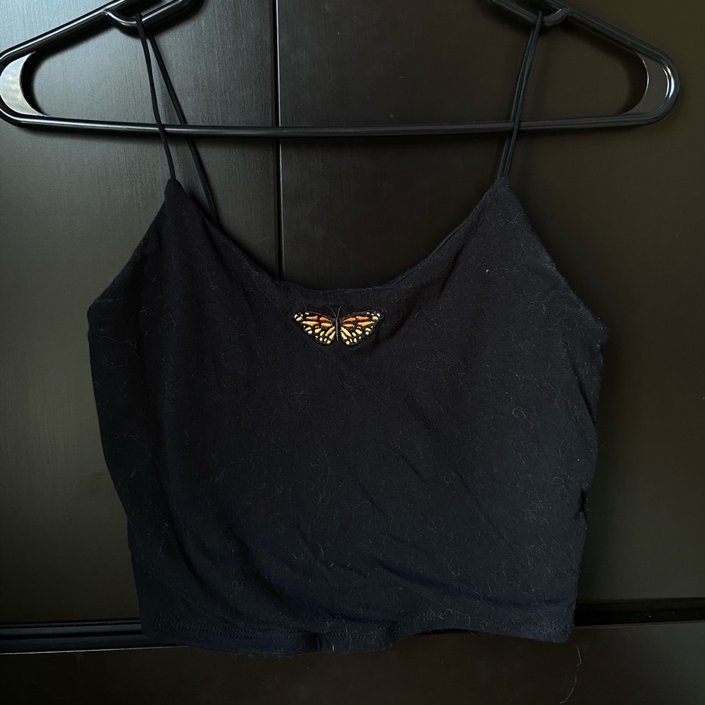 Black butterfly crop top